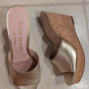 Kate Spade Penelope Gold Leather Cork Platform Wedge Sandal